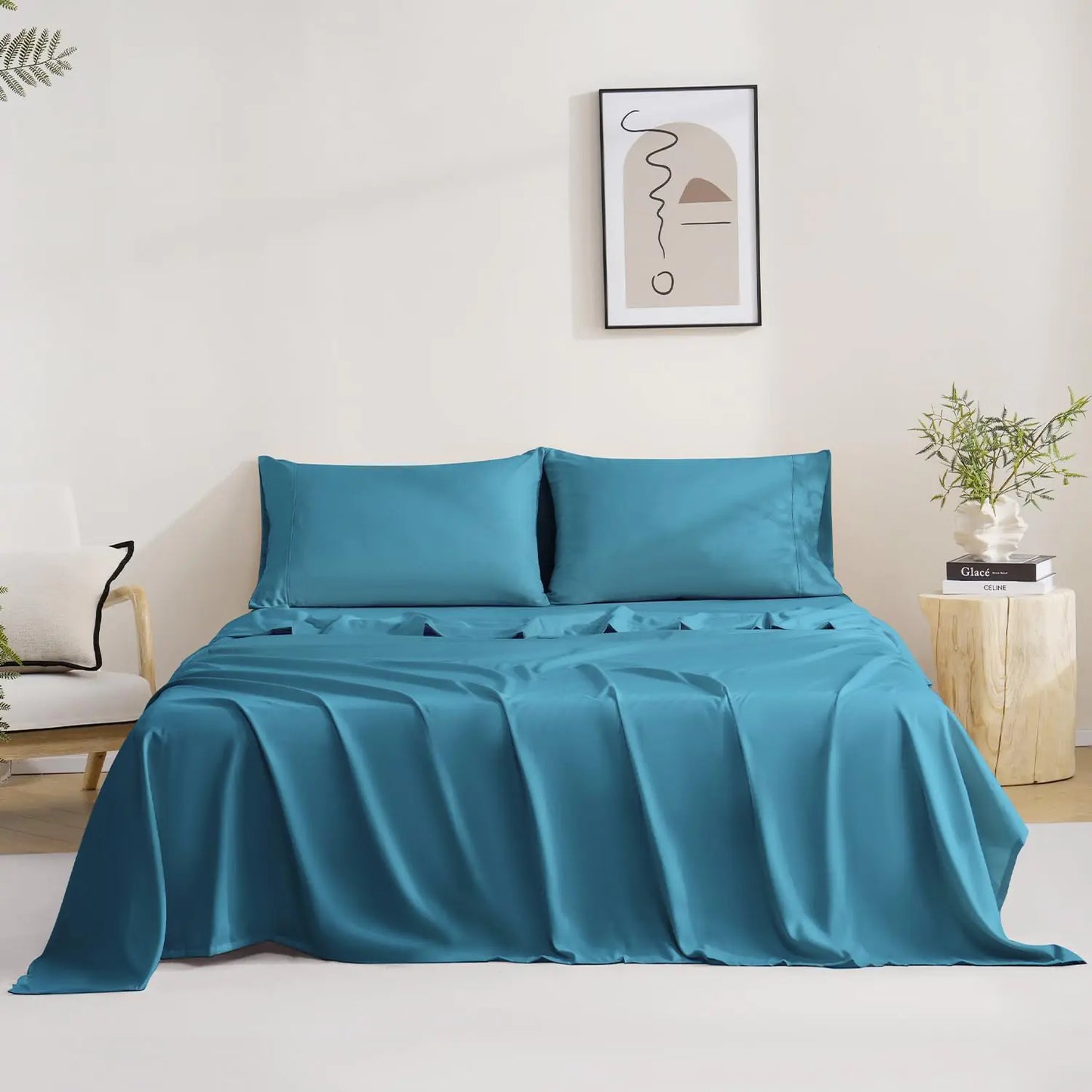 MCO Bedding Twin Bed Sheets Set - Soft Bed Sheets - Cooling Breathable Bedding Set with 16" Deep Pocket (3 Pieces Twin Peacock Blue)