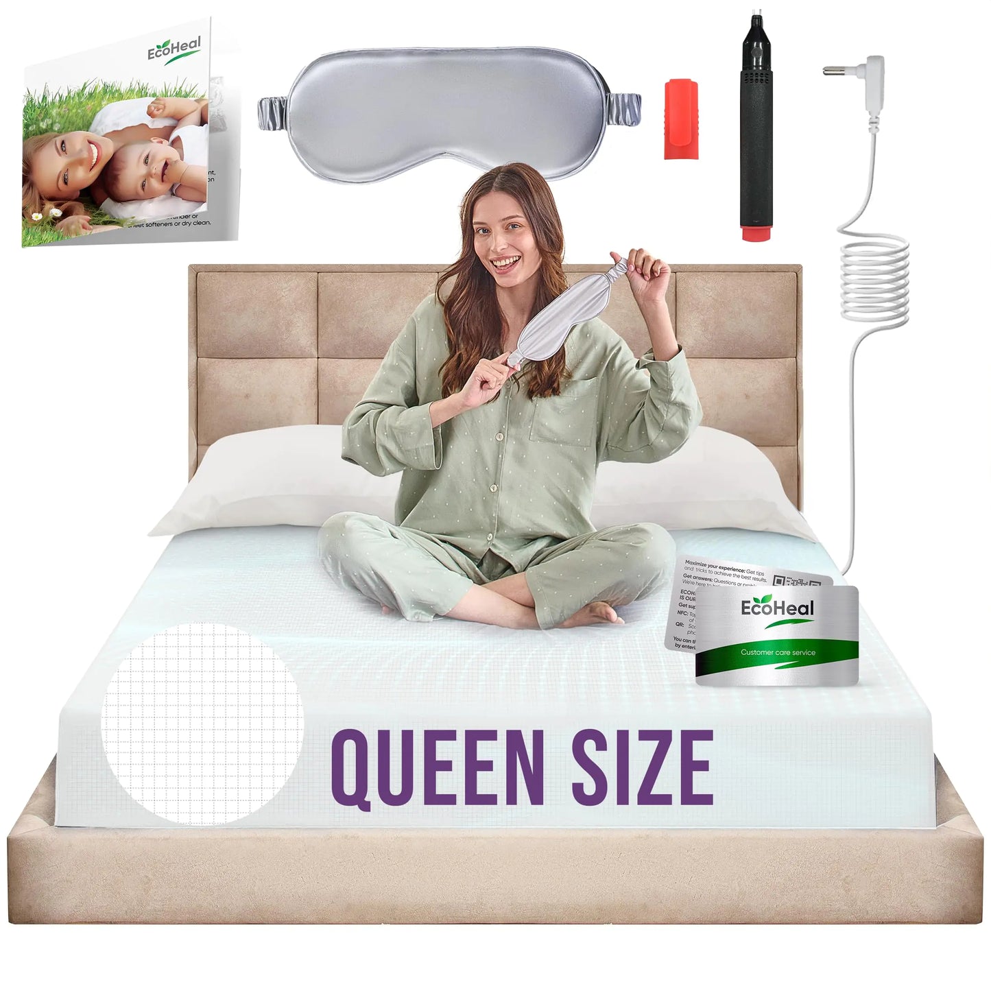 Earth Grounding Fitted Sheet Queen Size with 12% Silver Fiber & 4% Silk & 84% Organic Cotton - White - Soft Earth Grounding Well Bed Sheets - Grounded Conductive Bed Sheets for Better Sleep