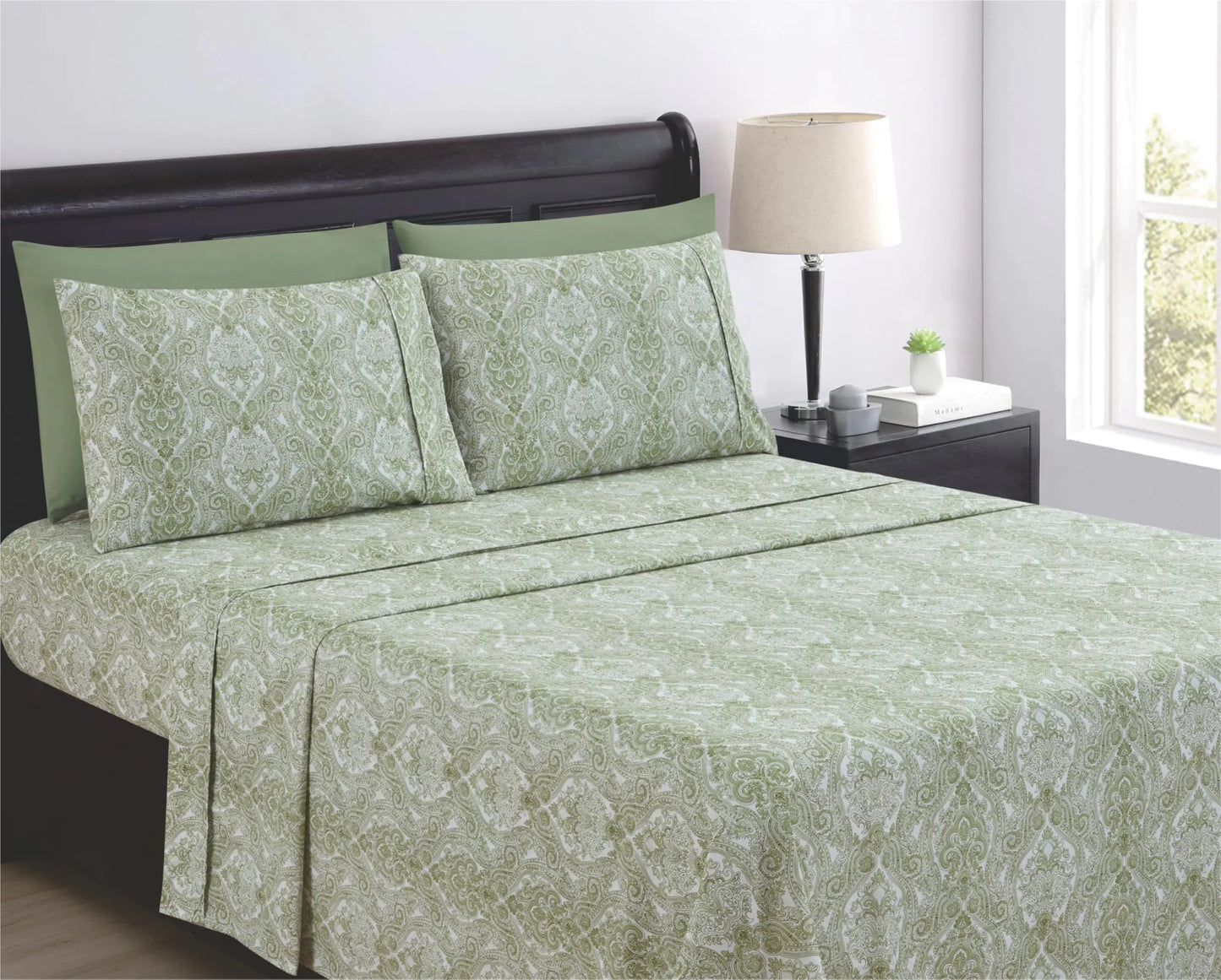 Spirit Linen home Twin Size Bed Sheets Set Deep Pockets - 6PC Paisley Ultra Soft Microfiber Bed Sheets - Easy to Clean 90 Thread Count Sheets with Fitted Sheet Flat Sheet & Pillowcases (Fern Green)