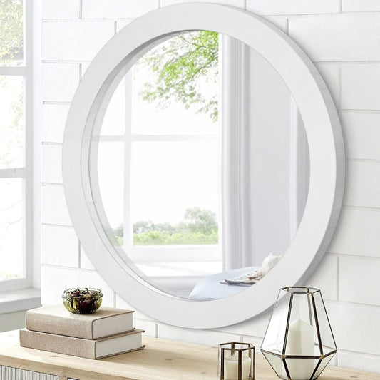 JJUUYOU Round Wall Mirror 20 Inch Circle Mirror for Bathroom Circular Mirror Home Mirror Wood Frame Mirror for Living Room Bedroom Dorm Entryway and More