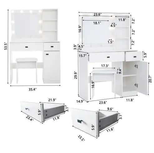 Vanity Desk With Lights, Vanity Set With Mirror, Makeup Vanity Desk With Large Drawers  Three Level Storage Dreeser, VanitysVanities With 3 Lights Brightness Adjustable For Bedroom, White