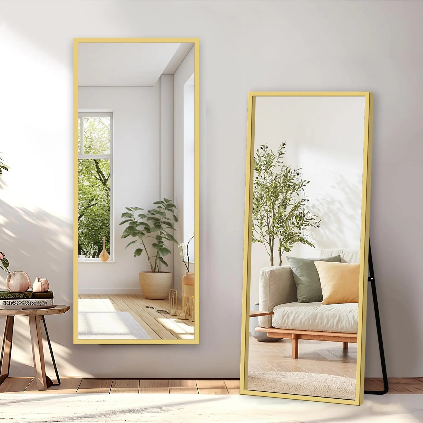 GlasFlength Full Length Mirror with Stand - 57" x 20" Full Body Mirror with Aluminum Alloy Frame Wall-Mounted/Leaning Against Wall/Standing Floor Mirror for Bedroom Living Room and Entryway Gold