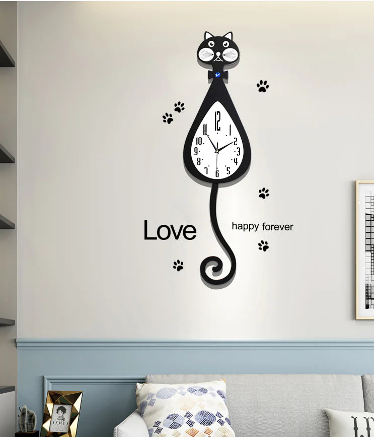 Cat Tail Clock - Stylish Cartoon Wall Clock for Home