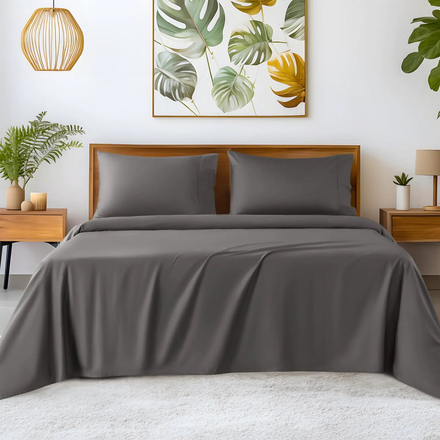 SONORO KATE 100% Egyptian Cotton Sheets - 1200 Thread Count Luxury & Cooling Hotel Cotton Bed Sheets Set 4 Piece Sateen Weave for Soft Feel Fits Upto 16" Mattress (Dark Grey King)