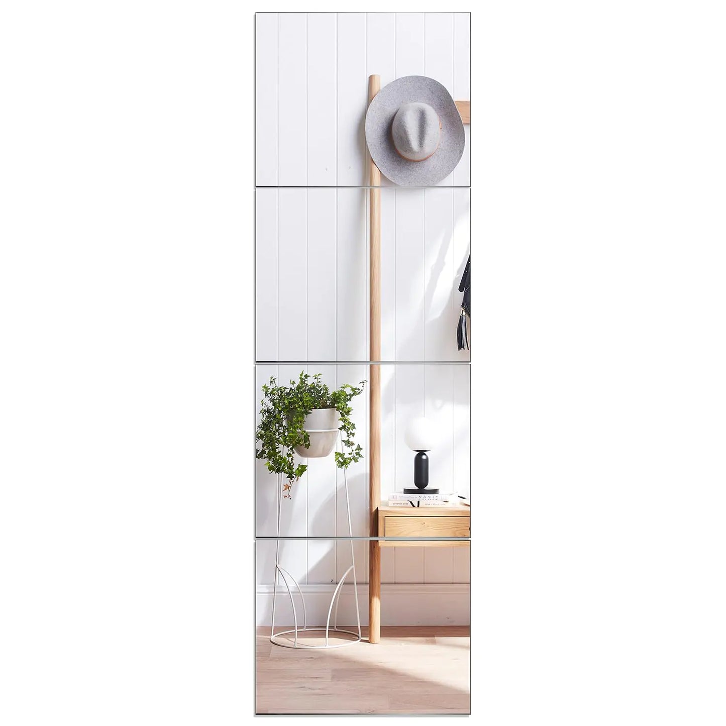 VASUHOME Glass Full Length Mirror Tiles for Wall- 14x12 Inch- 4PCS Frameless Full Body Mirror for Home Gym Bedroom Living Room - Versatile Wall Mirror with Unrivaled Clarity