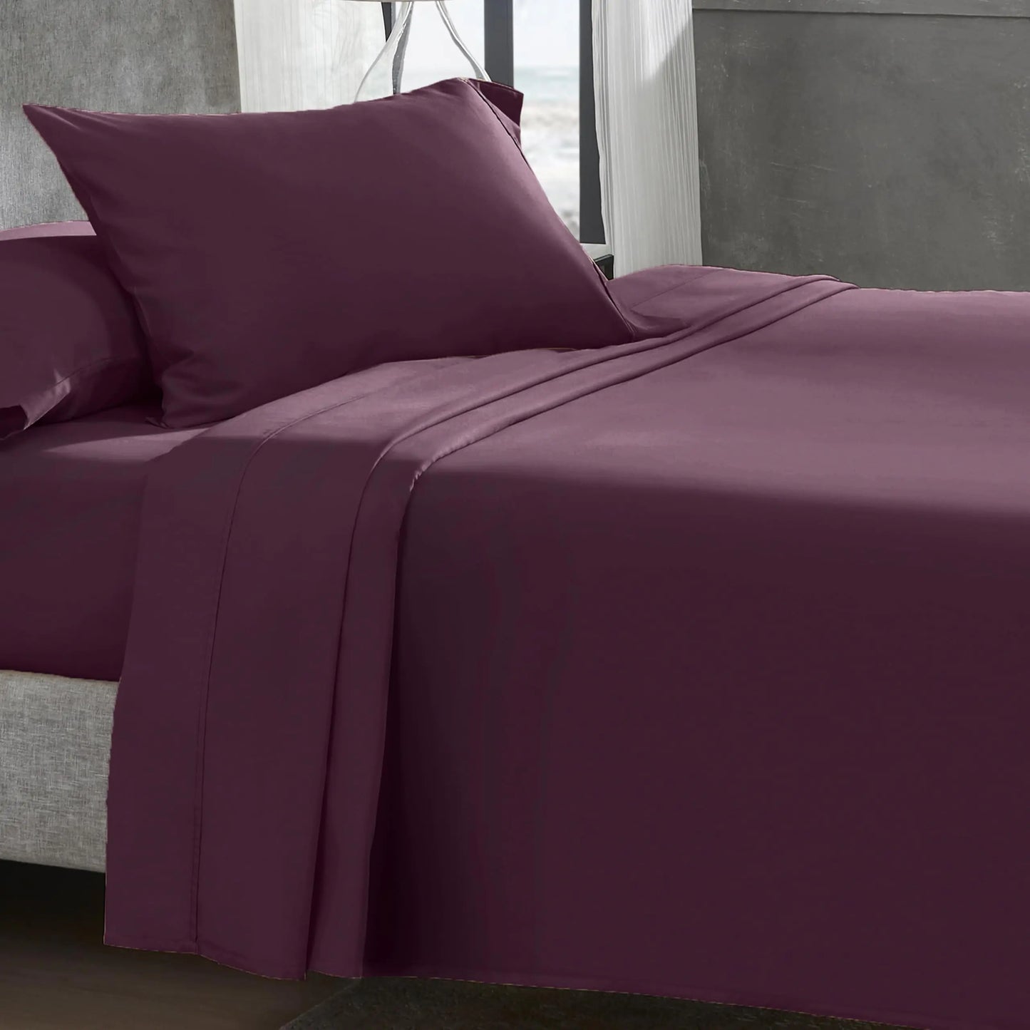 California Design Den Twin Sheets Set 400 Thread Count Sateen Cooling Sheets 100% Cotton Sheets Soft Luxury 3 Pc Dorm Rooms & Adults Twin Bed Sheets Set (Soft Plum Sheets)