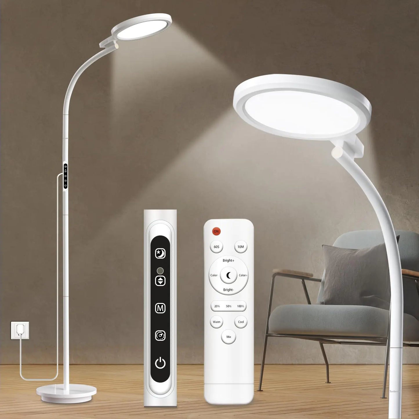 Sozapooty Light Therapy Lamp UV-Free Sun Light Therapy Lamp 10000 Lux Floor Lamp with Remote & Touch Control & 5 Brightness Levels & Timing for Reading/Office/Home