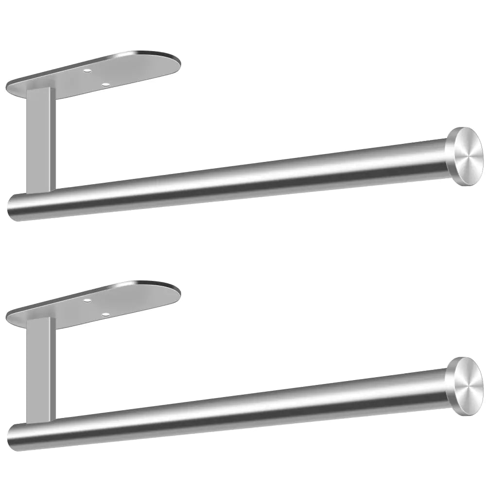 MGahyi Paper Towel Holder Wall Mount Self Adhesive Or Drilling Under Cabinet Kitchen 13.2 inch Stainless Steel Paper Towel Roll Rack Towel Roll Hanger for Bathroom (Silver 2*Rectangle)