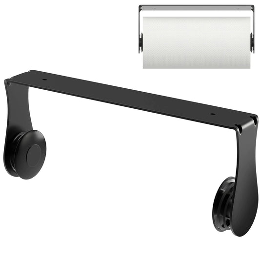 Swaitee Paper Towel Holder Under Cabinet Easy Tear Black Paper Towel Holder Wall Mount with Ring Spring Stainless Steel Under Counter Adhesive Paper Towels Holder for Kitchen Bathroom