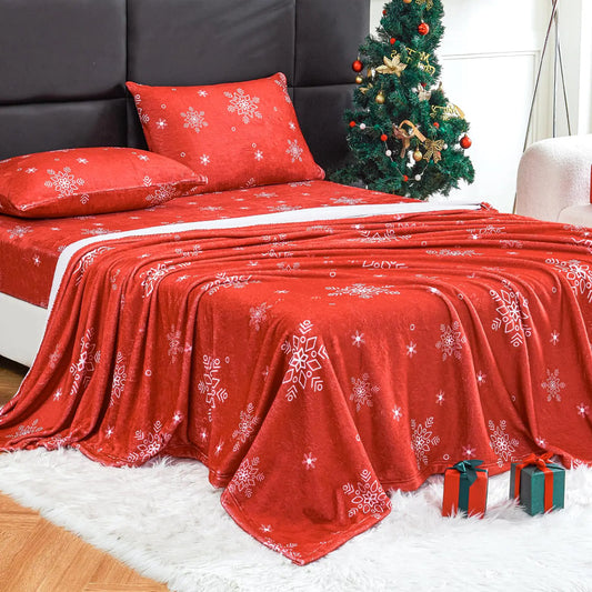 HCORA Christmas Fleece Sheets Full Size - Ultra Soft Fuzzy Sheets Set with 16" Deep Pocket - Extra Cozy Warm Winter Plush Bed Sheets No-Pilling No Shedding 4Pcs