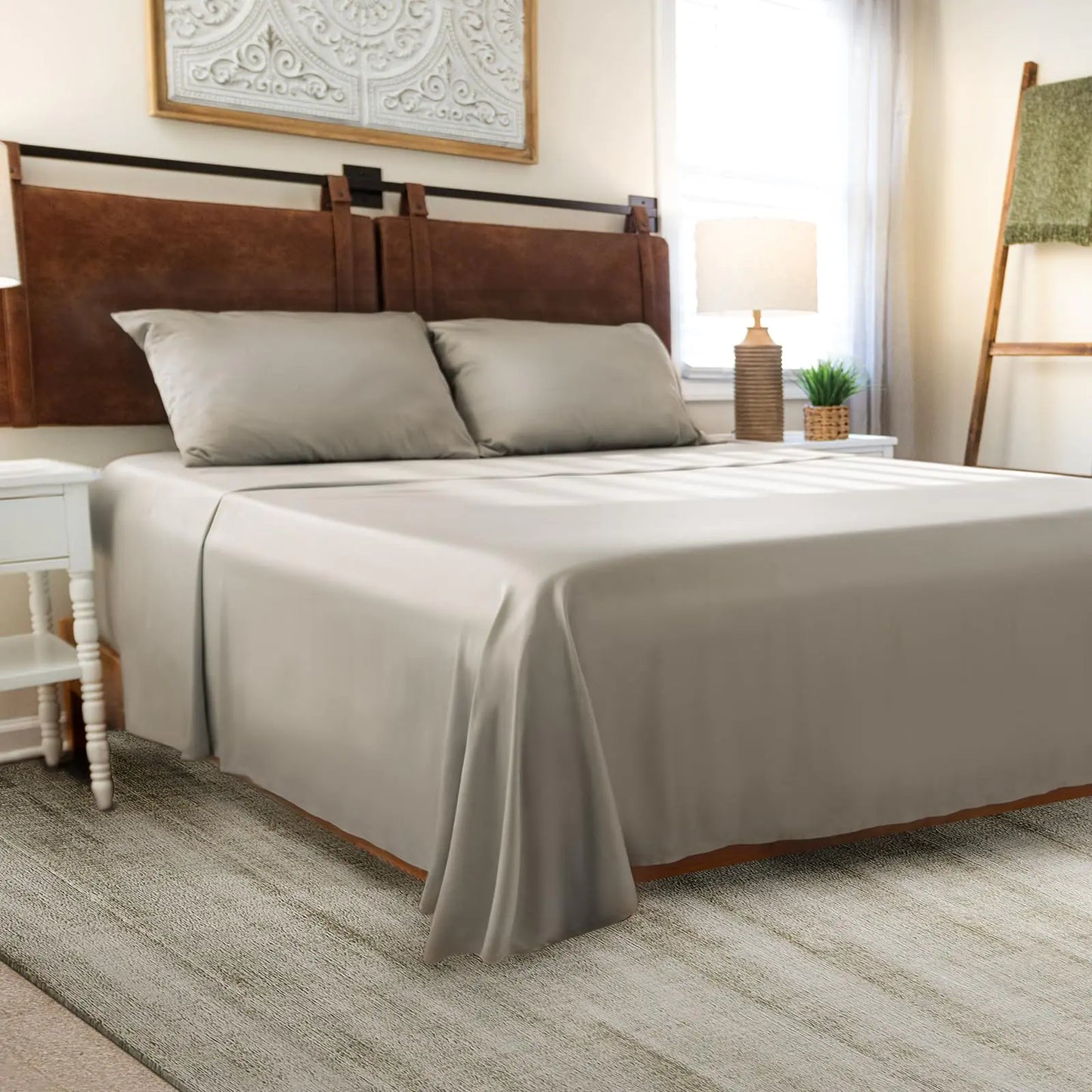 ClevaHome Sheets Twin Bed Sheet Set 100% Rayon derived from Bamboo Luxuriously Soft Cooling Double Stitching 16" Deep Pockets (Twin Taupe)