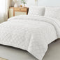 HYLEORY Queen Comforters Set with Sheets White - 7 Pieces Bed in a Bag Queen Chevron Tufted Complete Beddding Sets with Comforter Sheets Pillowcases & Shams