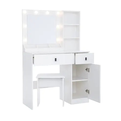Vanity Desk With Lights, Vanity Set With Mirror, Makeup Vanity Desk With Large Drawers  Three Level Storage Dreeser, VanitysVanities With 3 Lights Brightness Adjustable For Bedroom, White