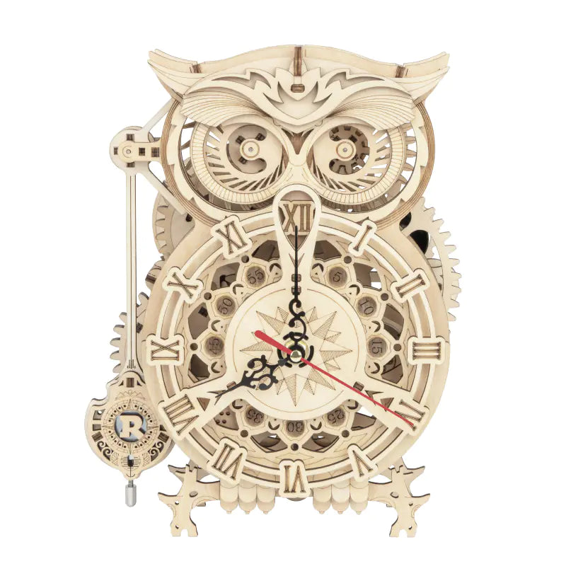 DIY Wooden Mechanical Owl Clock Model for Home Decor