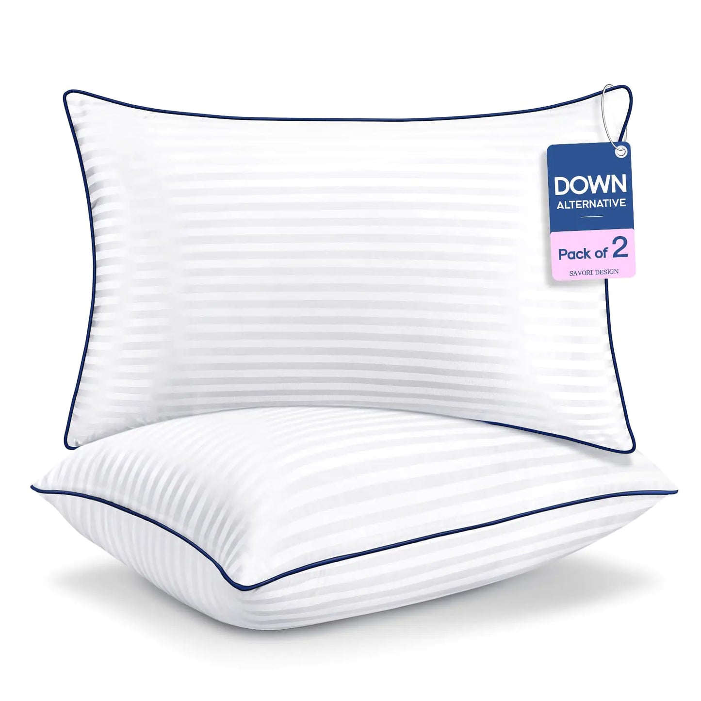 SAVORI Bed Pillows for Sleeping Standard Size Set of 2 - Down Alternative Filling Pillow Cooling Soft Hotel Quality Pillow for Back Stomach or Side Sleepers-20x26 Inch