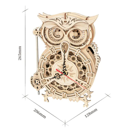 DIY Wooden Mechanical Owl Clock Model for Home Decor