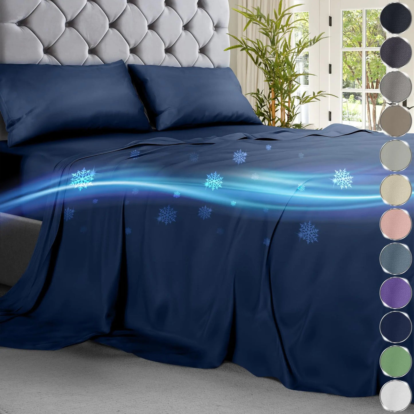 DECOLURE Cooling Sheets Full Set 4pcs - Luxurious & Ultra-Soft Full Size Cooling Sheets for Hot Sleepers - Comfortable Bamboo Viscose Microfiber Full Cooling Bed Sheets w/Deep Pockets (Navy)