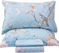 QSH 100% Egyptian Cotton Cal King Sheets Blue Bird Plant Pattern Botanical Luxury Cotton Printed Flower California King Bedding Sheets 4pcs Deep Pocket California King Floral Bed Sheet Set