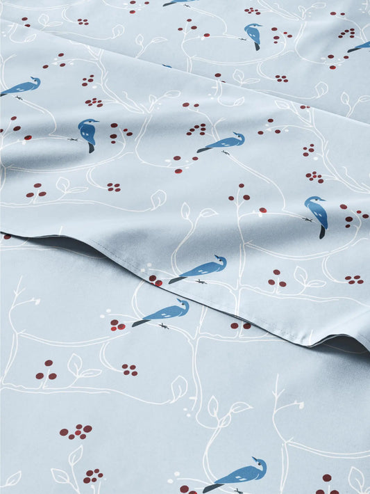 Christmas Sheets Twin XL - 3 Piece Deep Pocket Christmas Sheet Set - Soft & Wrinkle Free - Blue Winter Holiday Bed Sheets - Women Men Kids & Teens - Winter Bed Sheets - Cute Snowy Bluebirds & Holly
