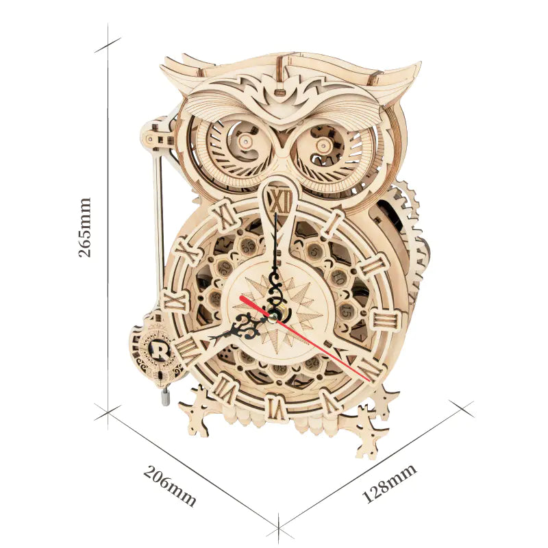 DIY Wooden Mechanical Owl Clock Model for Home Decor