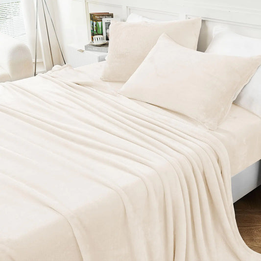 YIYEA Fleece Sheets King Size Luxury Ultra Soft Fuzzy Bed Sheets Set Fluffy Plush Velvet Bedding Sheets for Fall Winter Cozy Warmth and No Shedding 4PC Ivory