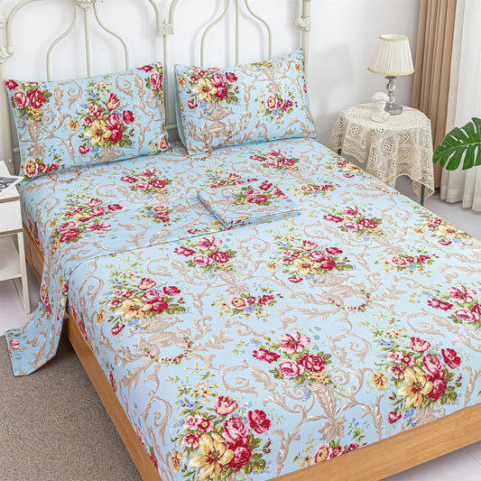 RYNGHIPY Garden Floral Bed Sheets Full Botanical Peony Flowers Printed Top Sheet Fitted Sheet Pillowcase Sets Cotton Fabric Soft and Breathable