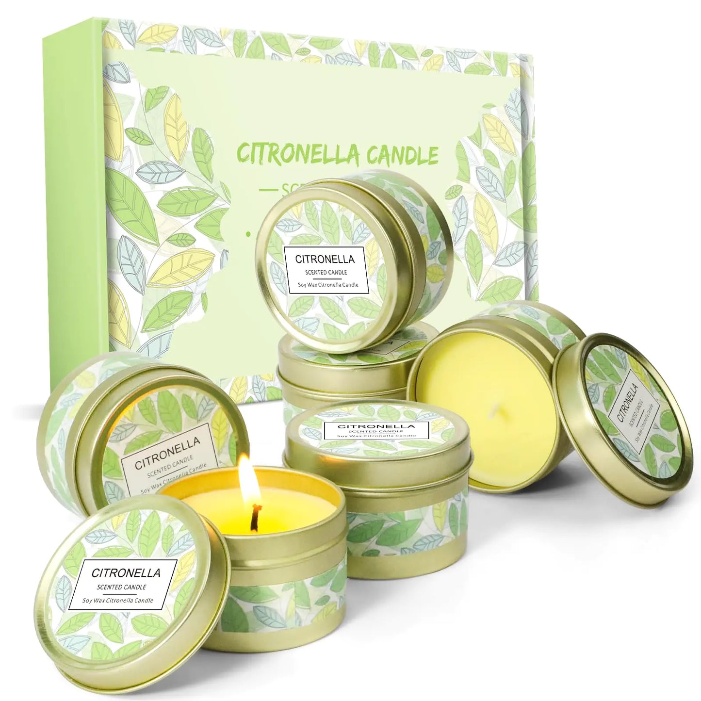 STRN Citronella Candles Outdoor Scented Candles Summer Soy Wax Candles Lemongrass Candles for Outdoor&Indoor Travel Tin Candles Set for Garden and Camping (6 Packs)