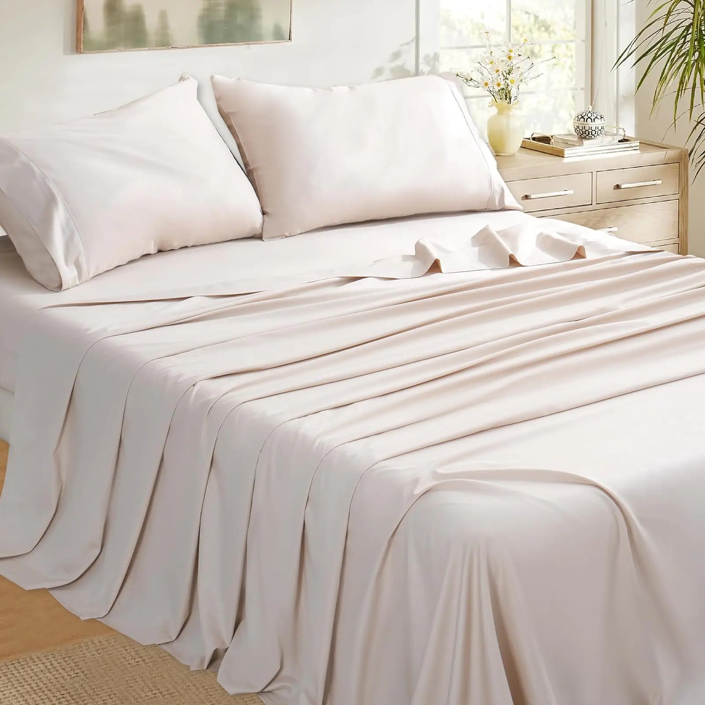 Bedlifes 100% Egyptian Cotton Sheets Twin-400 Thread Count Cooling Sheets for Hot Sleeper-Breathable Soft Silky Sateen Weave Luxury Bed Sheets with 16”Deep Pocket-3 Piece-Twin-Dusty Pink